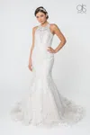 Gls Simple Lace Embellished Mesh Wedding Gown In White