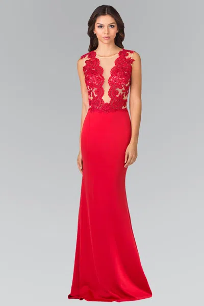Gls Sleeveless Lace Embellished Long Prom Dress In Red