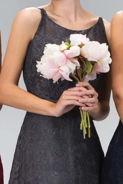 Gls Sleeveless Lace Open Back Prom Dress In Gray