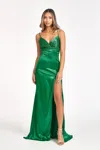 Gls Sleeveless Long Satin Mermaid Prom Dress In Green