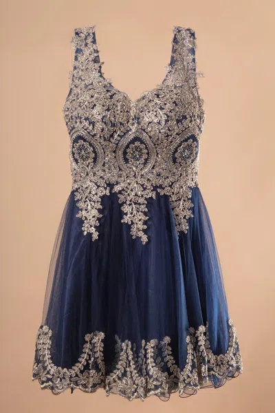 Gls Sleeveless Tulle Short Prom Dress In Blue