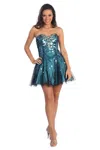 Gls Strapless Sequined Short Prom Dress In Blue