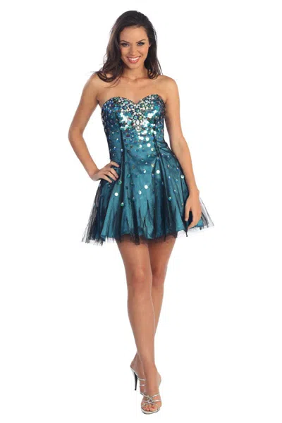 Gls Strapless Sequined Short Prom Dress In Blue