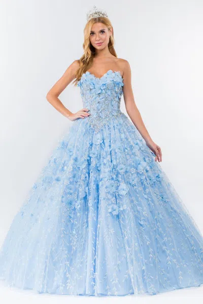 Gls Strapless With Mesh Cape Quinceanera Dress In Blue