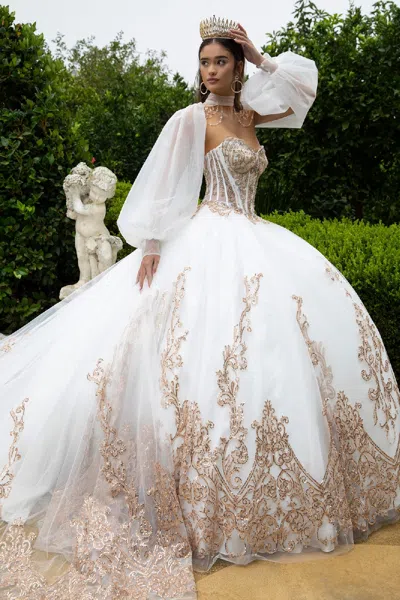 Gls Sweet 16 Long Ball Gown Quinceanera Sequin Dress In White