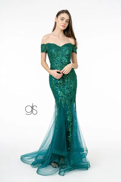Gls Sweetheart Neckline Glitter Mesh Long Prom Dress In Green