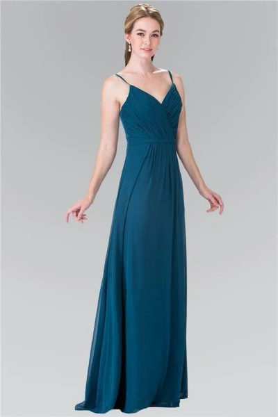 Gls Sweetheart Spaghetti Strap Long Chiffon Dress In Blue