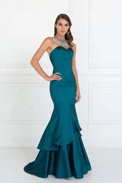 Gls Teal Prom Long Formal Dress With Two-tier Skirt In Blue