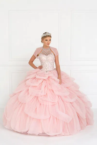 Gls Tulle Halter Quinceanera Dress With Beads And Jewels In Pink