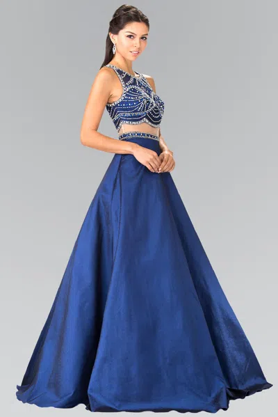 Gls Two Piece Ball Gown Long Prom Dress In Blue