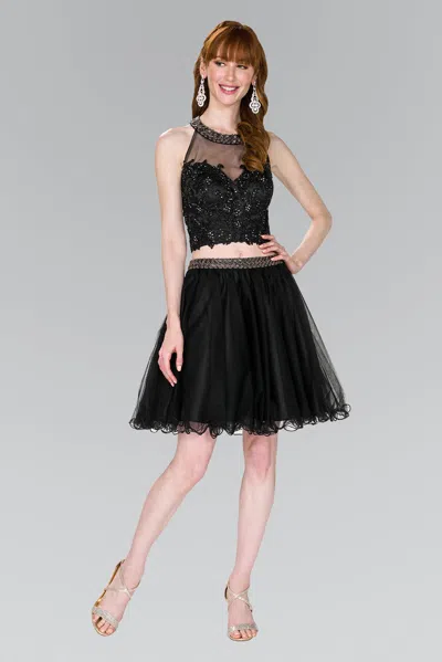Gls Two Piece Short Beaded Cocktail Dress In Black