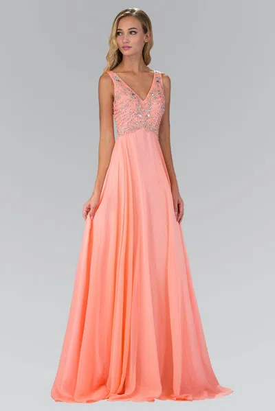 Gls V Neck And Back Chiffon Long Prom Dress In Orange
