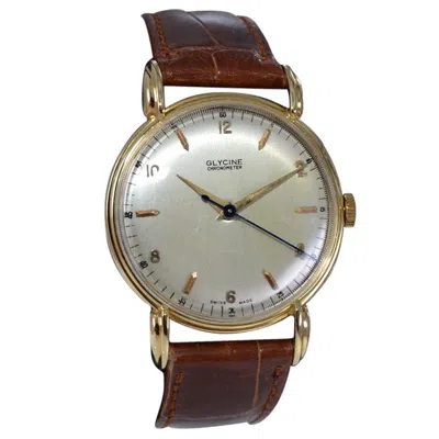 Pre-owned Glycine 18kt. Solid Yellow Gold Art Deco Classic Round Manual Watch Circa 1940's