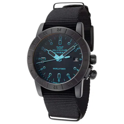 Pre-owned Glycine Airman Contemporary 42mm Black Dial Nylon Band Swiss Quartz Watch Gl1034