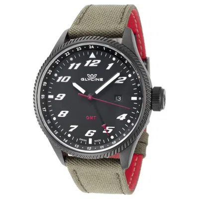 Pre-owned Glycine Airman Contemporary Black Dial Quartz Green Cordura Band Swiss Watch