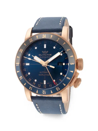 Glycine 에어맨 컨템포러리 브론즈 Gmt 44mm 시계 In Blue