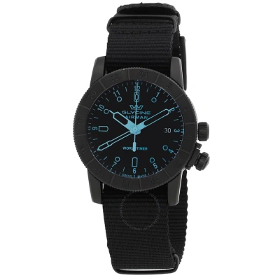Glycine Airman Contemporary Worldtimer Gmt Quartz Black Dial Men's Watch Gl1025 In Black / Blue
