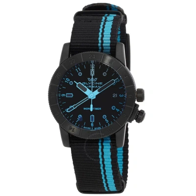 Glycine Airman Contemporary Worldtimer Gmt Quartz Black Dial Men's Watch Gl1026 In Black / Blue
