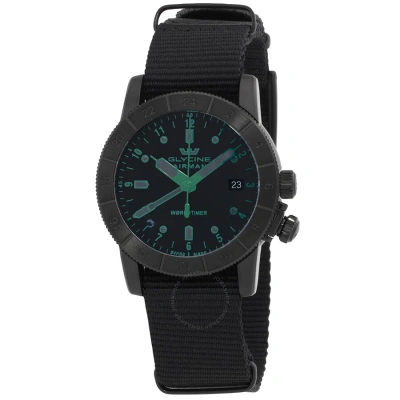 Glycine Airman Contemporary Worldtimer Gmt Quartz Black Dial Men's Watch Gl1031 In Black / Green