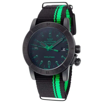 Pre-owned Glycine Airman Worldtimer Men's 42mm Swiss Made Quartz Double Black Watch Gl1041