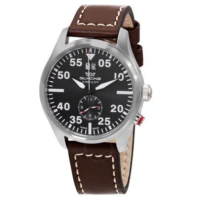 Glycine Airpilot Dual Time Chronograph Quartz Grey Dial Men's Watch Gl0366 In Black / Brown / Grey