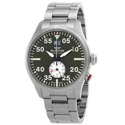 Pre-owned Glycine Airpilot Dual Time Quartz Green Dial Men's Watch Gl0450