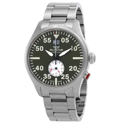 Glycine Airpilot Dual Time Quartz Green Dial Men's Watch Gl0450 In Black / Green