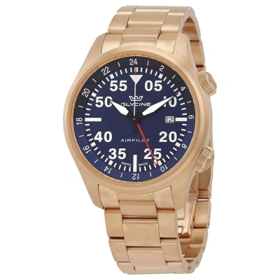Glycine Airpilot Gmt Quartz Blue Dial Men's Watch Gl0350 In Gold