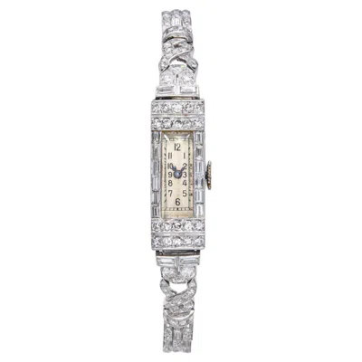 Pre-owned Glycine Antique Art Deco Platinum  4.41tcw Diamond Handwind Ladies Watch In Multi