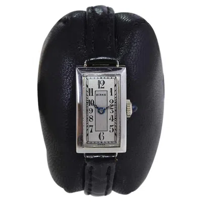 Pre-owned Glycine For Birks In Canada 18kt. White Gold Art Deco Tank Style Circa 1930's