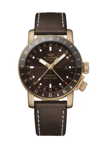 Glycine Men's Airman Contemporary Bronze Gmt 44mm Automatic Watch In Brown