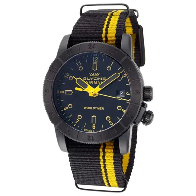 Pre-owned Glycine Men's Airman Worldtimer Black Dial Fabric Strap Swiss 42mm Watch