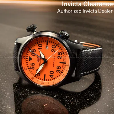 Pre-owned Glycine Men's Airpilot Orange Dial Quartz Black Cordura Band Swiss 44mm Watch
