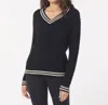 GLYDER HANALEI CABLE KNIT SWEATER IN BLACK/OATMILK