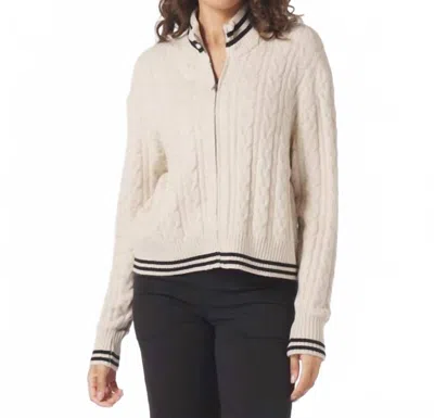 Glyder Leisure Cable Knit Zip Up Pullover In Oatmilk In White