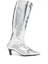 Gmbh 60mm Zina Boots In Zina Knee High Shaft Boot - Silver Crack Lamè