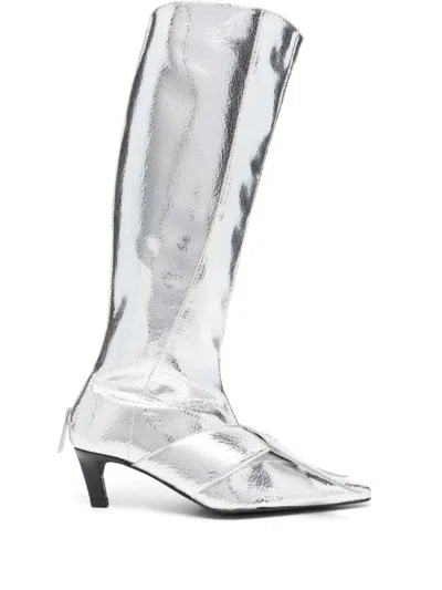 Gmbh 60mm Zina Boots In Zina Knee High Shaft Boot - Silver Crack Lamè