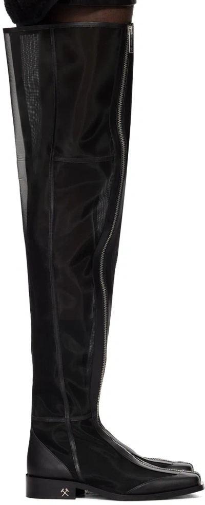 Gmbh Black Adem Overknee Boots In Black Mesh