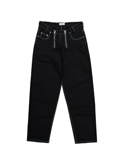 Gmbh Cyrus Double-zip Wide-leg Jeans In Black
