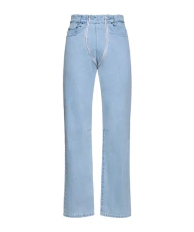 Gmbh Double Zip Straight Cotton Denim Jeans In Blue
