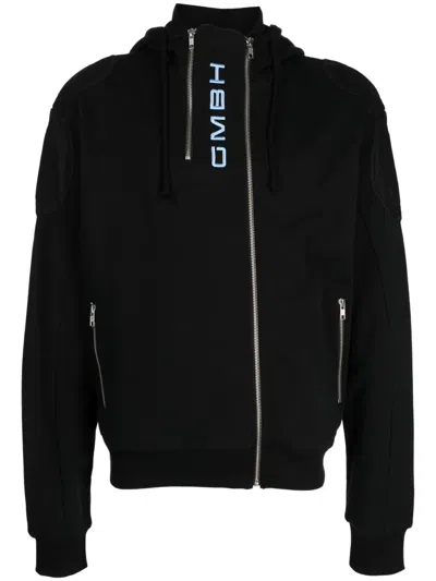 GMBH LOGO-EMBROIDERED ZIPPED HOODIE