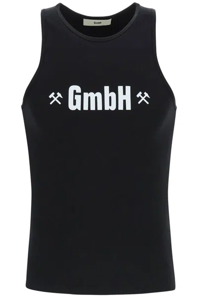 Gmbh Logo Print Ribbed Tank Top In Nero