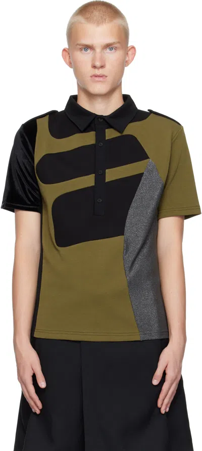 Gmbh Multicolor Patchwork Polo In Khaki/black/silver
