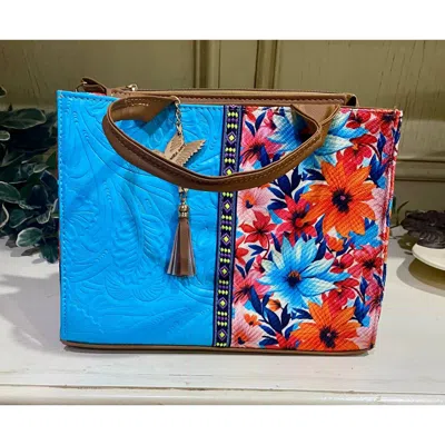 Gmce Global Trading Women's Artisanal Embroidered Look Leather Tote Bag In Turquoise In Red