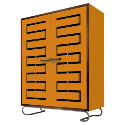 Pre-owned Gmd Berlin Bespoke Storage Cabinet With Perforated Doors, Lacquered Wood, Patinated Metal In Brown