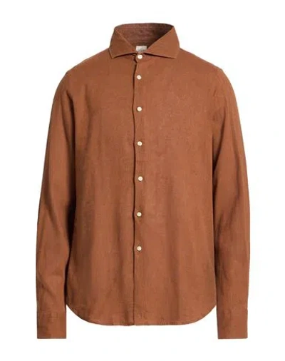 Gmf 965 Man Shirt Brown Size 15 ½ Linen, Viscose