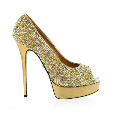 Pre-owned Gml Lorenzi Gianni Renzi/ Silk Opn Toe Cr Pltfrm In Gold