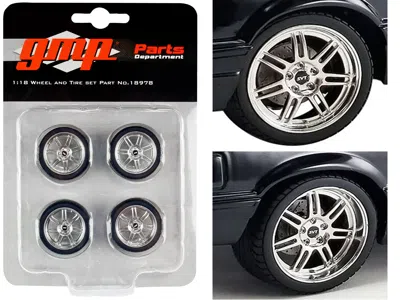 Gmp Custom Svt 7-spoke Wheel & Tire Set Of 4 Pieces From "1990 Ford Mustang 5.0 Custom" 1/18 Scale Model In Black