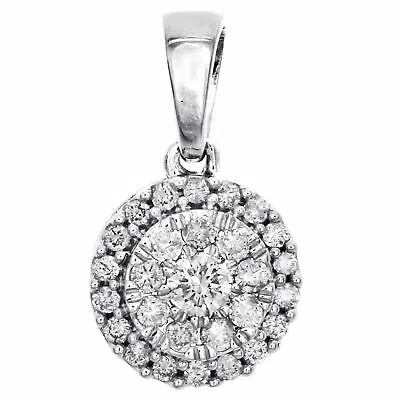 Pre-owned Gnd Atlanta 10k White Gold Round Cut Diamond Circle Halo Pendant 0.60" Cluster Charm 1/4 Ct.