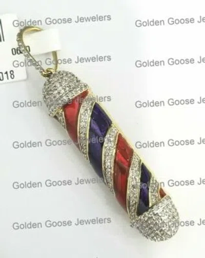 Pre-owned Gnd Atlanta Clearance Yellow Gold Diamond Barber Pole Hair Cutting Grind Pendant Charm Man In White